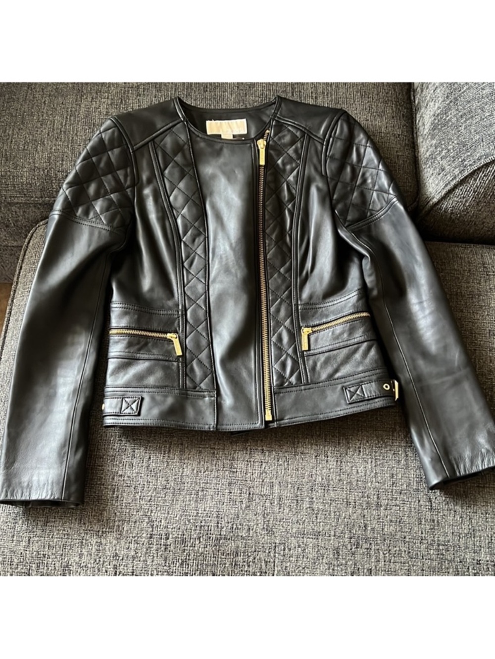 Michael Kors Leather Moto Jacket Lambskin Gold Hardware Like New Medium